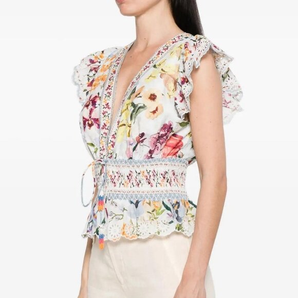 FARM Rio Floral Lace Trim Flutter Sleeve Blouse – XL - Picture 3 of 7